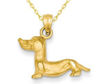 14K Yellow Gold Diamond-Cut Dachshund Dog Pendant Necklace with Chain